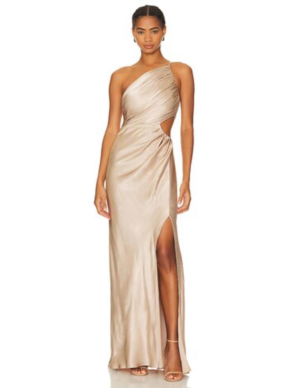 Shona Joy La Lune Asymmetrical Gathered Maxi Dress in Gold